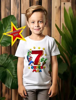 Personalised Super Mario Name Birthday TShirt Celebration Unisex/Boys Ideal Gift • £9.99