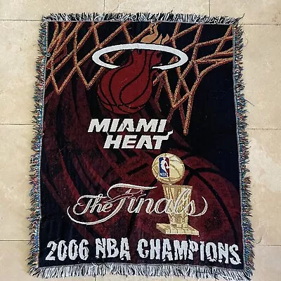 Vintage Miami Heat Throw Blanket 56x44” 2006 NBA Finals Champions Tapestry Y2k • $25.37