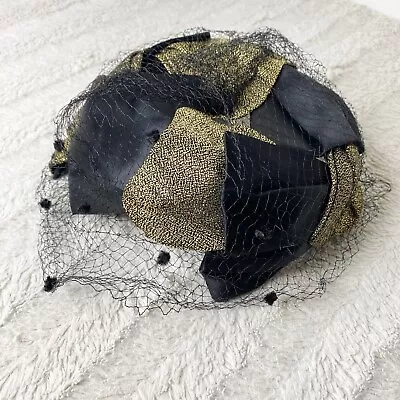 Vintage Union USA Made Black Gold Veiled Hat Netting Veil • $24.99