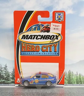 MATCHBOX HERO CITY - #29 BMW 328i POLICE CAR - BLUE - DIECAST - MINT ON CARD🔥 • $3.49