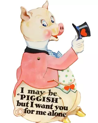 Vtg Valentine Card Mechanical Pig Top Hat May Be Piggish Want You Alone 1930s • $16.96