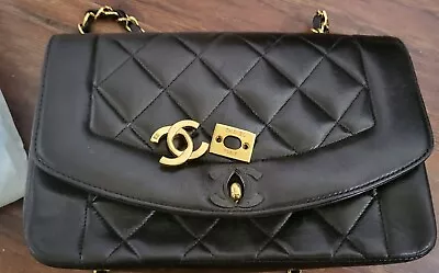 Chanel Vintage Diana Flap Bag Quilted Lambskin Small Black • $1999