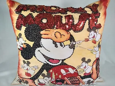 Disney Direct Mickey's Nightmare Sequin/Suede Rare Pillow 17 X 17 Home Decor • £23.75
