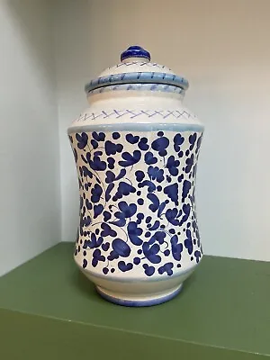 Vintage Dip A Mano Deruta Blue & White Decorative Ceramic Storage Jar Italy • £24.99