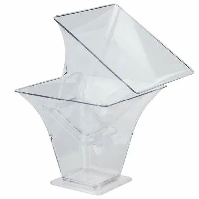 16 Square Cone Design 8oz Cups - - Plastic Clear Canape Dishes Bowls • £9.90