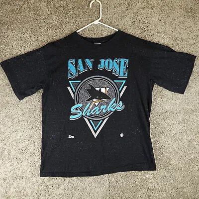 San Jose Sharks Shirt Large Salem Black NHL Single Stitch Vintage 90s USA Made • $39.99