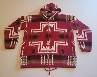 Vintage Tejidos Ruminahui Aztec Full Zip Hooded Boho Sweater Jacket XL  • $45