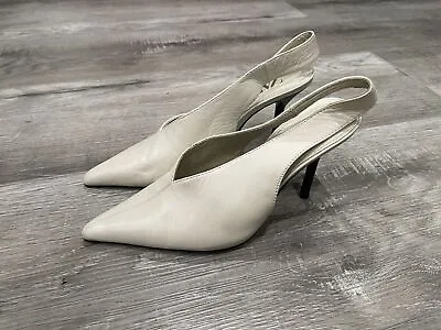 $15 • Buy Zara Leather Backless High Heels White Shoes Womens Size 36