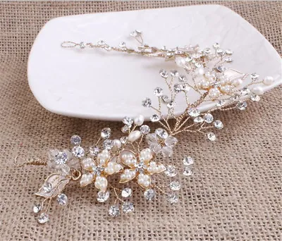 Diamante Bridal Accessories Crystal Blossom Wedding Hair Vine Pearls Hair Halo • £14.99
