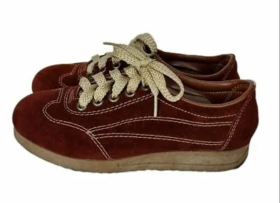 Vintage 1970's Wrangler Brown Suede Leather Lace-Up Boho Shoes Women's Size 6M • $75