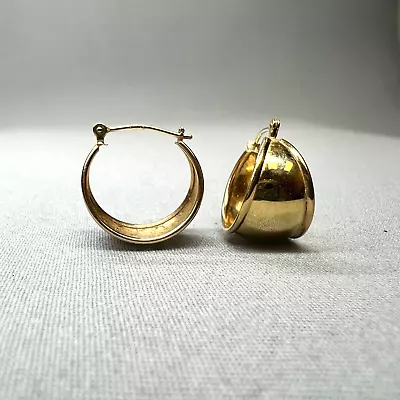 VINTAGE Preloved 14K Yellow Gold Wide Lobed Hoops W/ Hinged Clip • $129