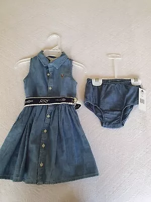 Ralph Lauren Girls 2pc Sleeveless Denim Dress And Undie Set 18months • $50