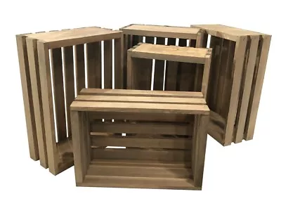 Rustic Wood Crates Sets Of 5 Light Brown By Mowoodwork Made In USA • $98.95