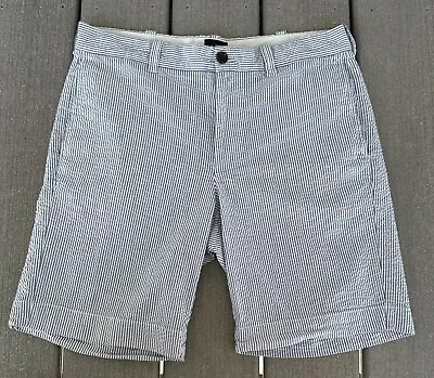 J. Crew Shorts Men’s Size 32 Blue White Stripes Flat Front Flex Chino Seersucker • $16.89