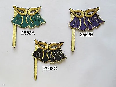 $3.25 • Buy #2562 Green,Black,Purple Mardi Gras Mask Embroidery Iron On Applique Patch