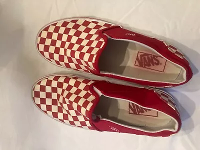 Vans Red Checkerboard Slip On Casual Shoes Womens Size 9.5 • $22.49