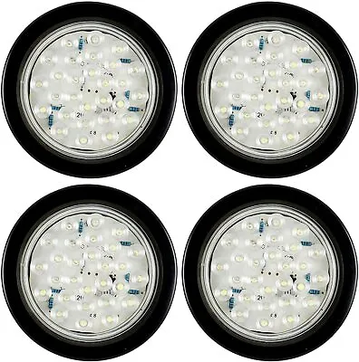 4  Inch White 28 LED Round Backup Reverse Truck Light W/ Grommet & Wiring-Qty 4 • $24.95