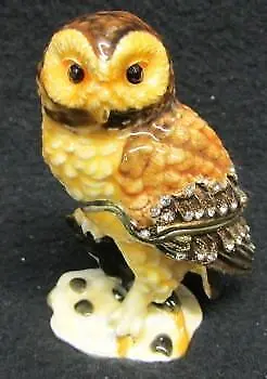 Cute Jeweled OWL Trinket Box Enamel/Metal Hinged Magnetic Closure • $12.95
