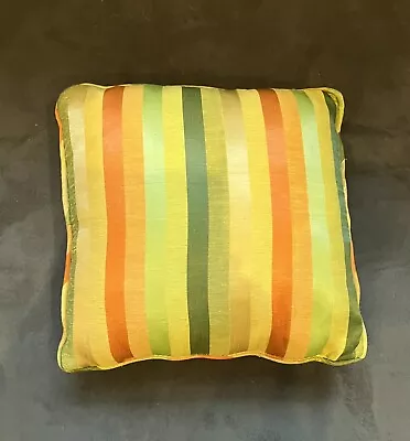 Vintage 1970s Mid Century Modern MCM Throw Pillow- Green Yellow Orange Stripe • $39.99