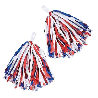 Adults Red White Blue Cheerleading Dance Fancy Dress Party Accessory Pom Poms • £10.07