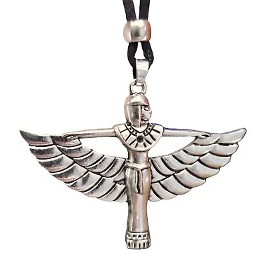Isis Necklace Pendant Mother Of Magic Egyptian Goddess Winged Beaded Tie Corded • £4.95