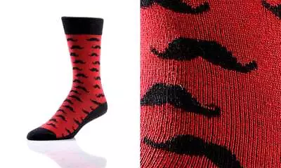 Moustache Men's Crew Socks Premium Yo Sox Brand Cotton Antimicrobial Black Red • $8.99