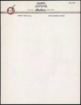 Vintage Letterhead INDIAN MOTORCYCLE Indian Logo Brownie Betar Albany New York • $9.74