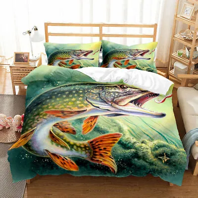 Ocean Fish Fishing Duvet Quilt Cover Single Double King Bedding Set Pillowcase • £15.59