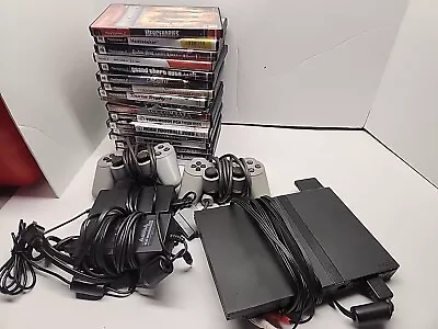 Sony PlayStation 2 Lot Slim Black W Cords Controllers 17 Games Gta Vice City  • $99.99