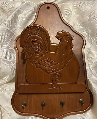 Vintage Wooden Chicken Wall Mount Mail Bill Key Letter Holder Kitchen • $9.99