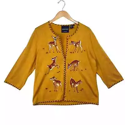 Vintage 2001 Michel Simon Orange Fawn Playing Embordered Cardigan Size Large • $75