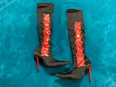 Alberto Venturini Elastic Satin Red Foil Over The Knee High Heeled Boots 6 • $125