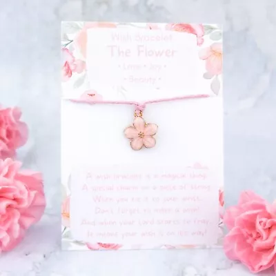 Pink Flower Girl Wish Bracelet Tie On Make A Wish Wedding Day Favours • £3.49