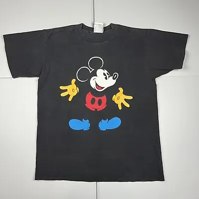 Vintage 90s Disney Mickey Mouse Faded Graphic T Shirt Black XL Single Stitch • $34.99