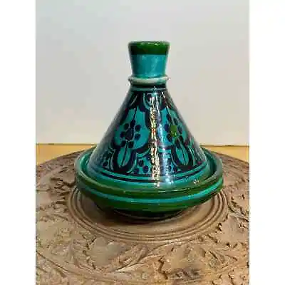 Safi Moroccan Pottery Tagine Turquoise Handpainted Artist Signed  • $35