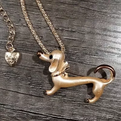 Eclectic Whimsical TAN BROWN DACHSHUND Dog Enamel Pendant Necklace Brooch  • $10