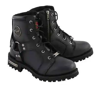 Milwaukee Leather Women's Black 8-Inch Lace-Up Motorcycle Harness Boots *MBL9302 • $139.99