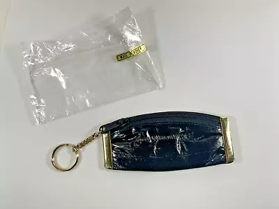 NEW OLD STOCK Eel Skin Zip Coin W Keyring Key Chain Black Change Pouch Zips • $12.34