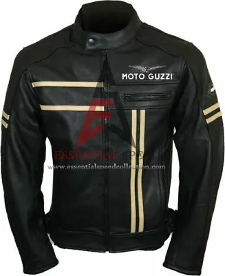 Moto Guzzi Motorbike Leather Jacket In Cowhide With 5 Armour Protection Inside • $176.82