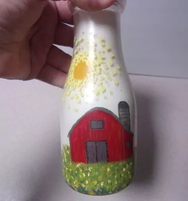 Hand Painted Barn Scene 1 Pint Vtg Milk Bottle / Farm Deco • $18.95