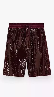 $39.90 • Buy 100% Authentic ZARA Burgundy High Waist Sequin Boxer Shorts $89.90+Tax Size: S