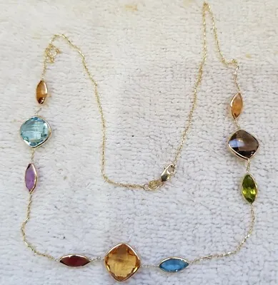 14K Yellow Gold Necklace With Multi Color Genuin Gemstones By The Yard 18 Inches • $385