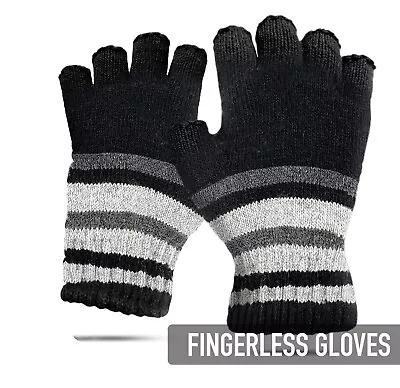 Winter Fingerless Gloves Warm Open Finger Knitted Mitten Fleece Women Men Unisex • $5.95