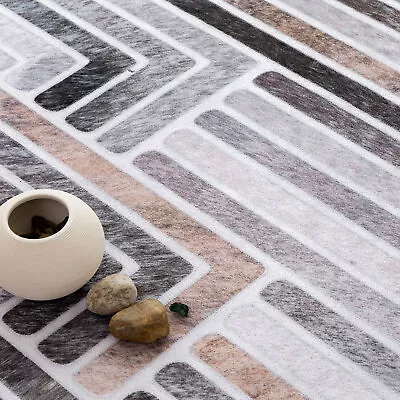 Deal Grey Hallway Runner Rug Soft Faux Cowhide Geometric Carpet Washable 80x300 • $64.60