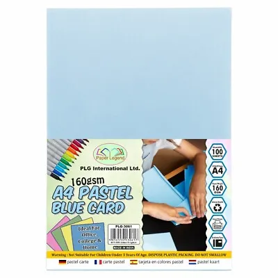A4 Pastel Cards Blue 160gsm 100 Coloured Sheets For Art Craft Prints Card Making • £7.49