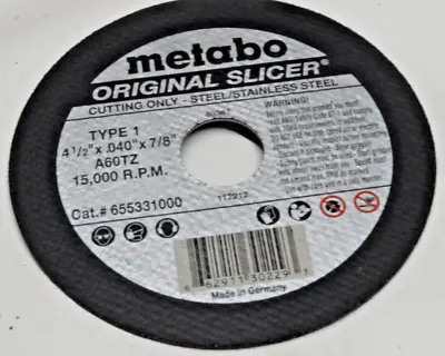 (50 Pack)  Metabo 655331000 Slicer 4 1/2  X .040  X 7/8  A60TZ 15000RPM Type 1 • $48.95