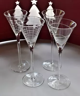 MIKASA CHEERS ~4~ Etched White Long Stem Cordial Glass Barware VTG 8  Tall 2003 • $32.95