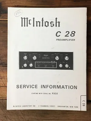 McIntosh C-28 C28 Preamp / Preamplifier Service Manual *Original* #3 • $34.97