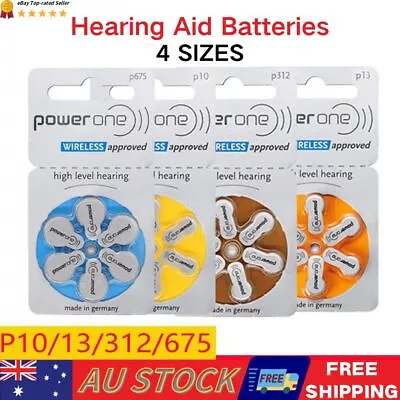 Box Of Power One Hearing Aid Batteries Size P10/13/312/675 Pack Of 6 AU HOT SALE • $15.66