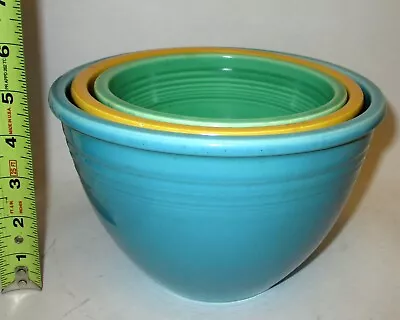 Vtg SET 3 FIESTA MIXING BOWLS Green Yellow Turquoise #234 Inside RINGS • $355